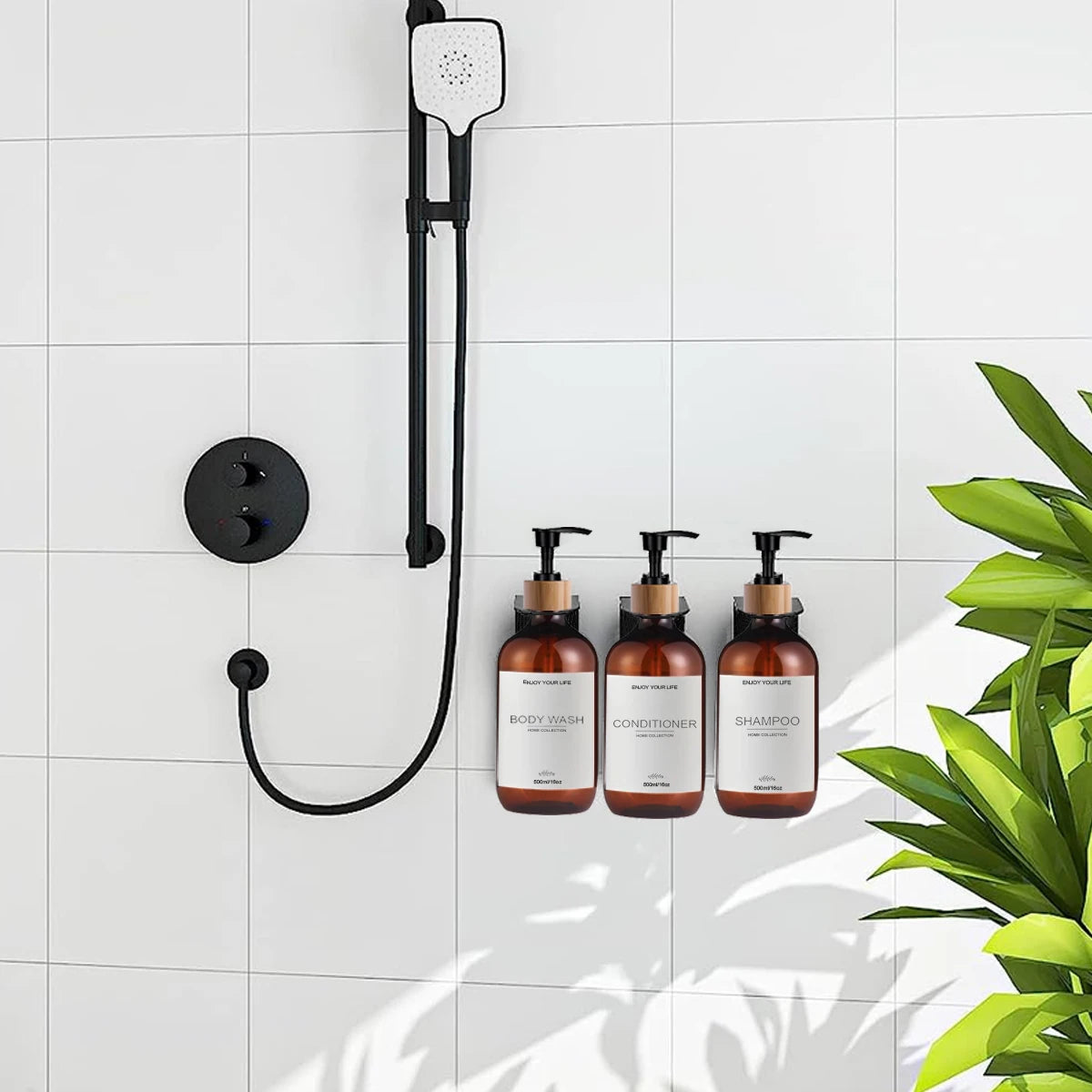 500ml Shampoo and Conditioner Bottles Dispenser 3 Pack Soap