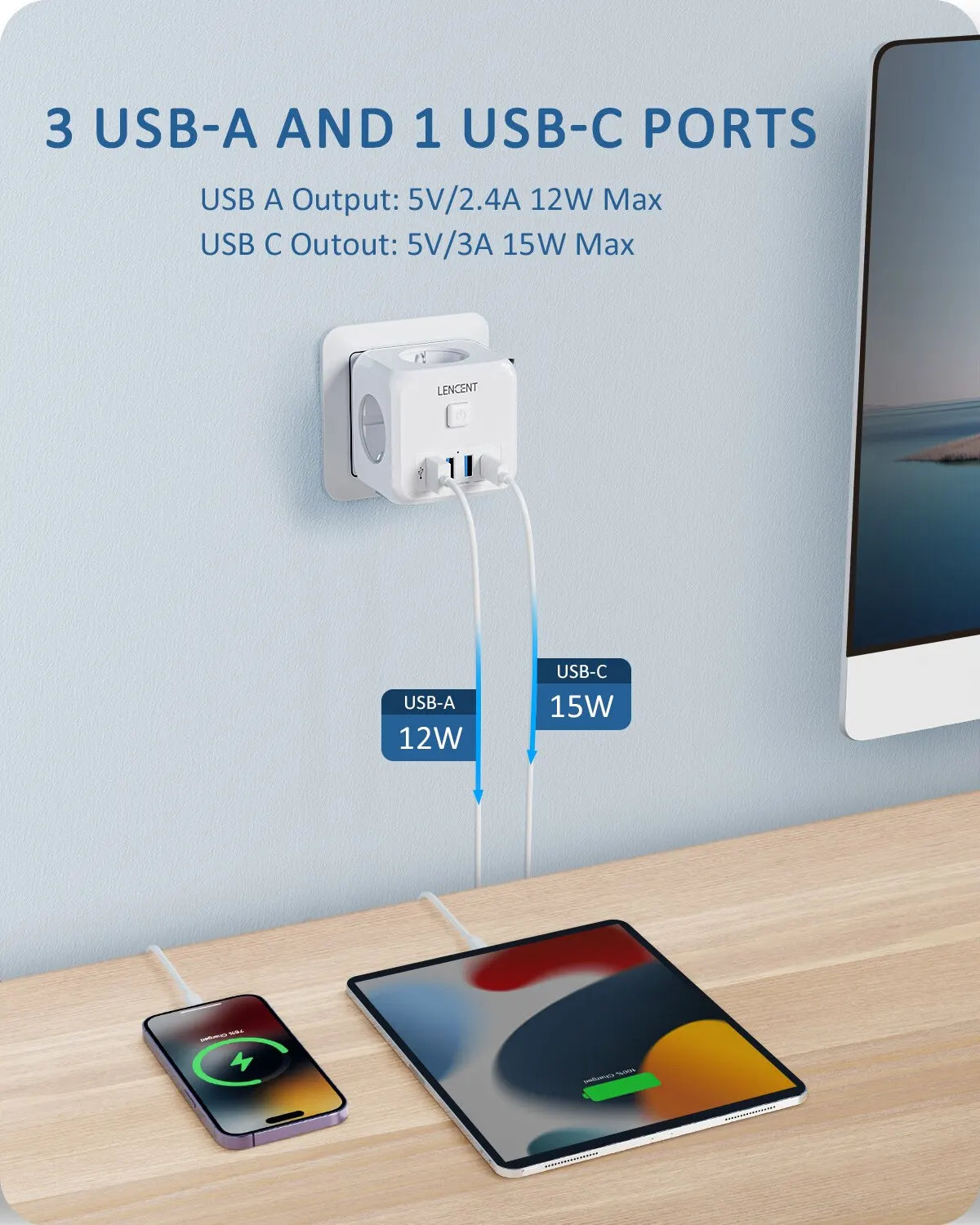EU plug charger with multiple outlets