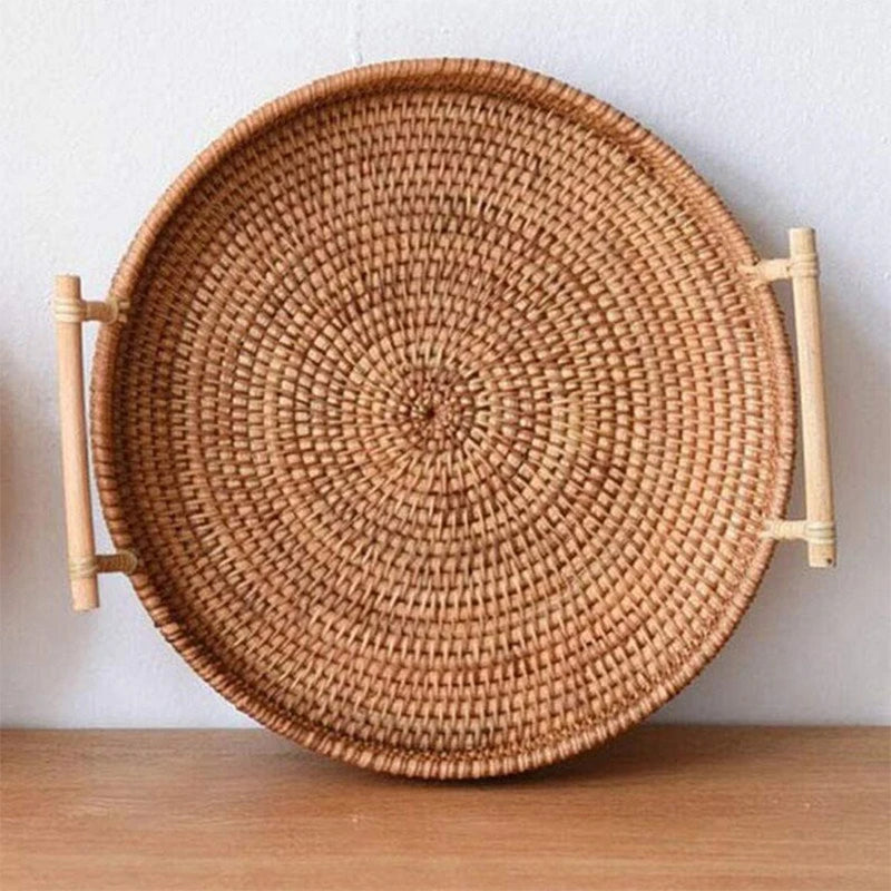 Handwoven Rattan Tray Storage Basket