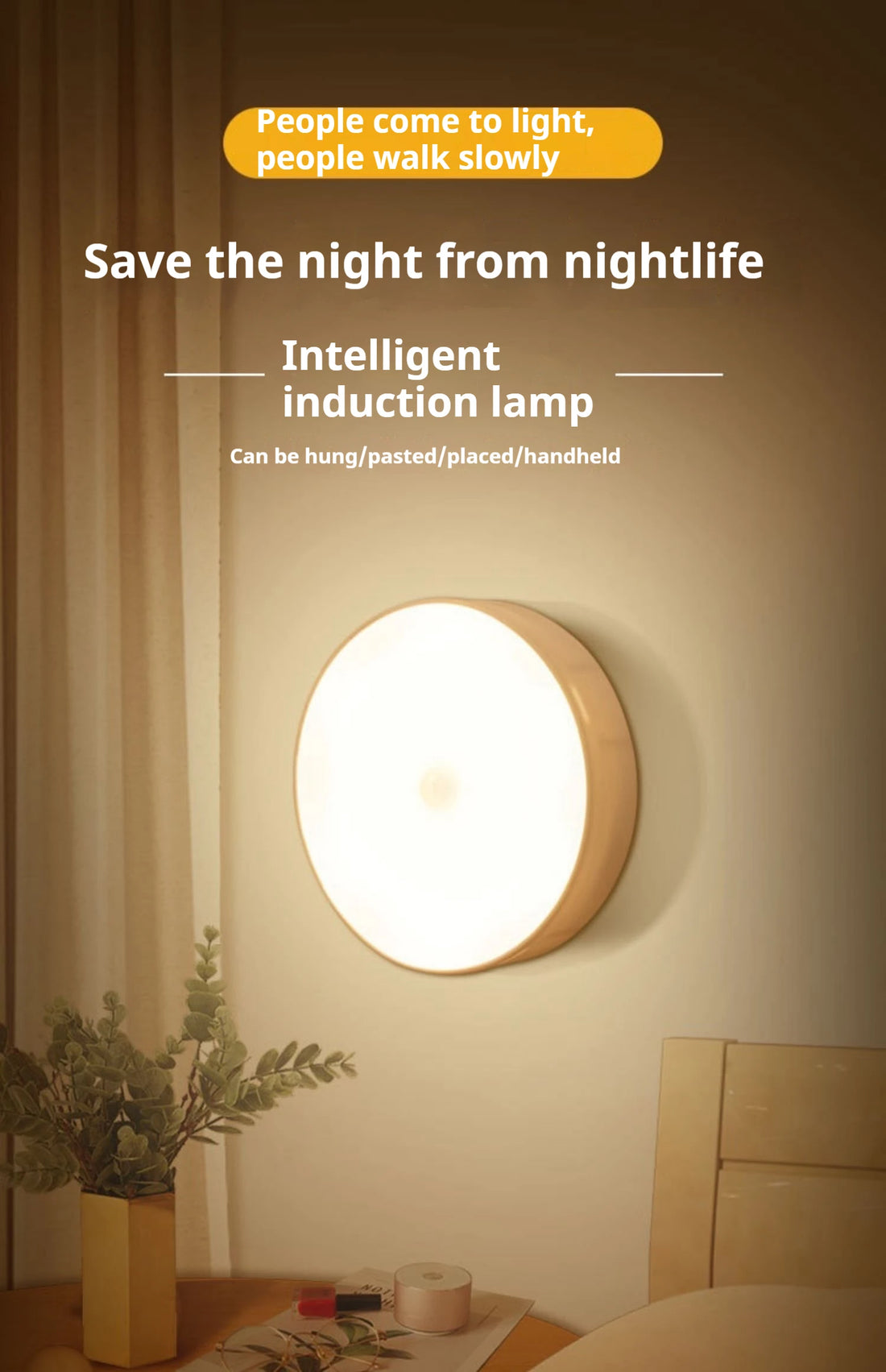 1pc Motion Sensor Night Light - Wireless LED Detector Lamp