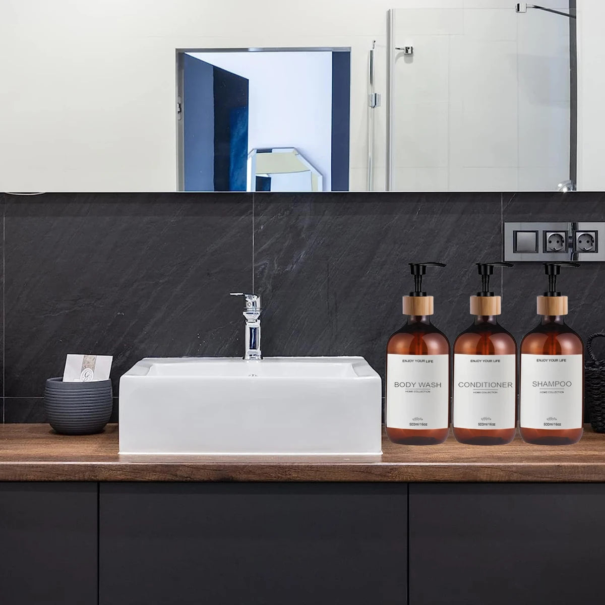 500ml Shampoo and Conditioner Bottles Dispenser 3 Pack Soap